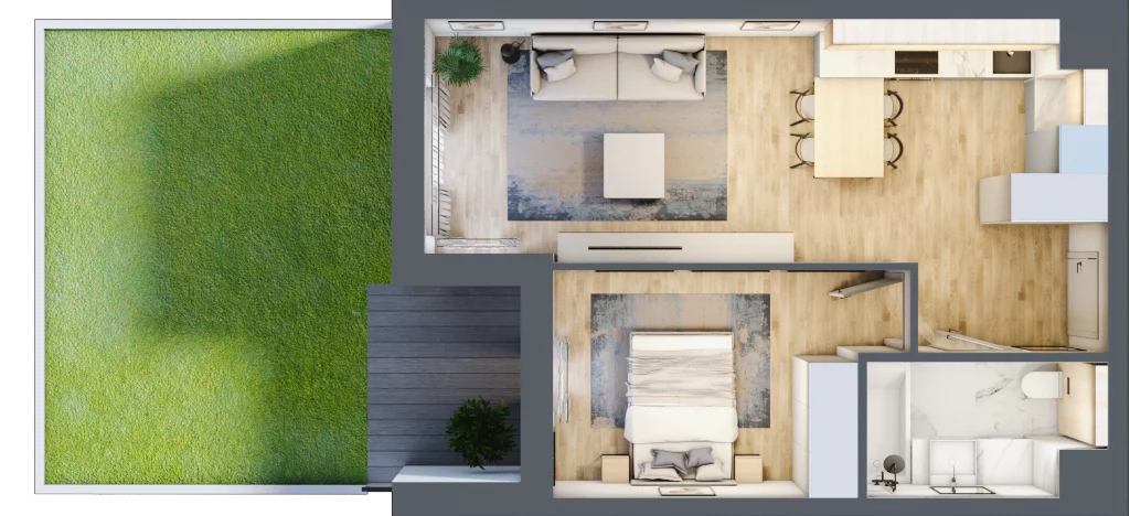 2 pokoje, mieszkanie 43,17 m², parter, oferta nr B1-00-6A, Francuska Park, Katowice, Osiedle Paderewskiego-Muchowiec, Muchowiec, ul. Szybowcowa