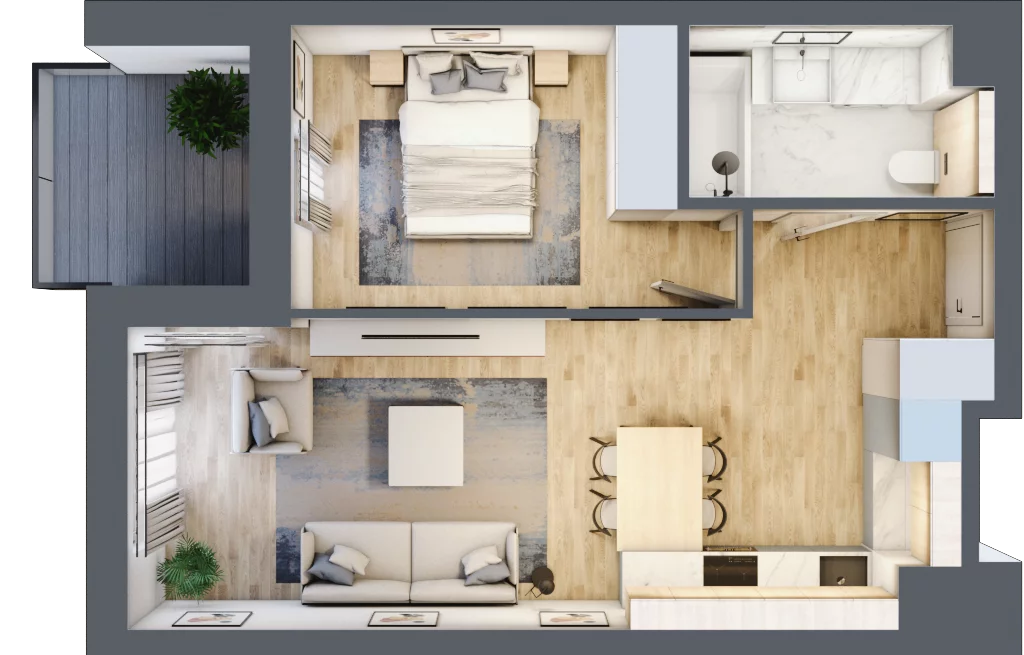 2 pokoje, mieszkanie 42,92 m², piętro 1, oferta nr B1-01-13A, Francuska Park, Katowice, Osiedle Paderewskiego-Muchowiec, Muchowiec, ul. Szybowcowa