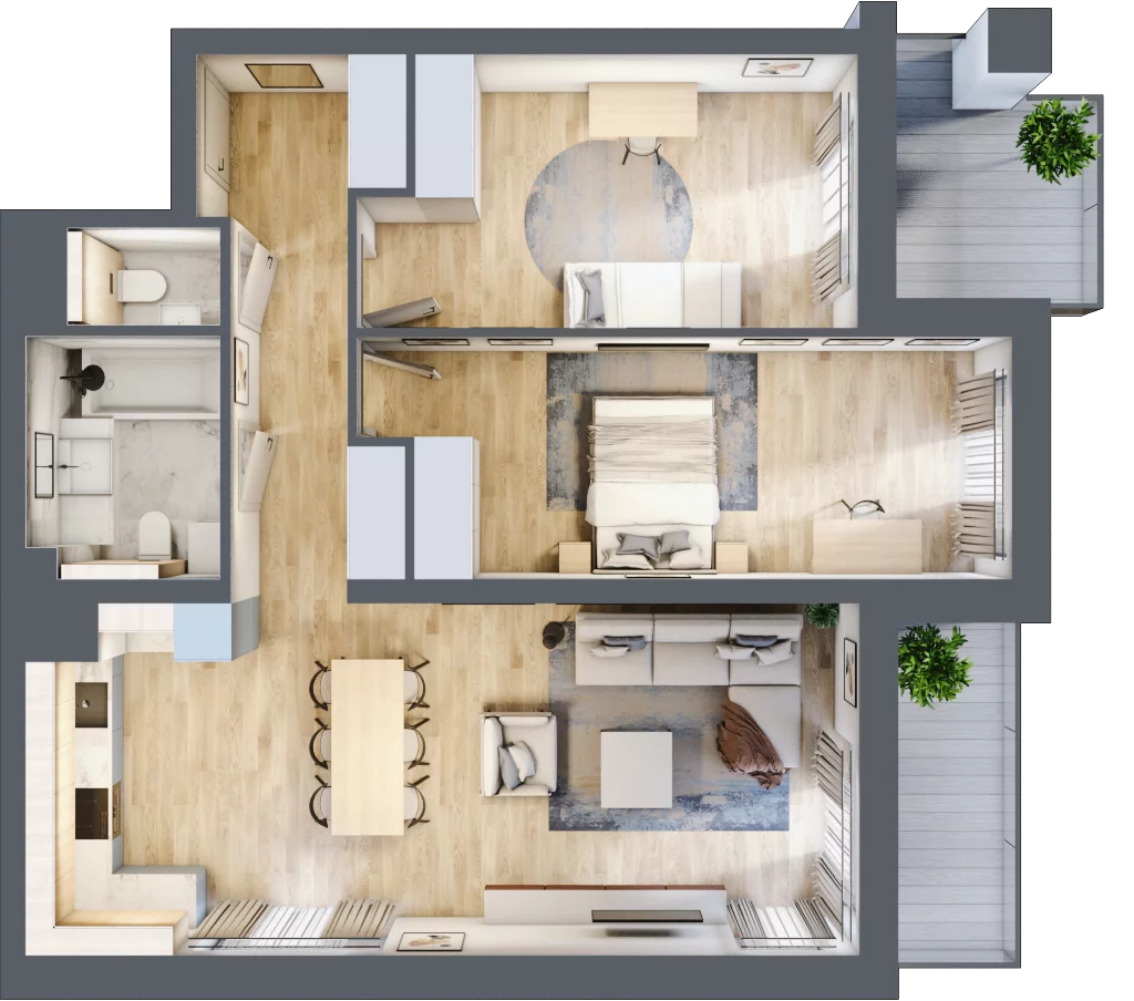 3 pokoje, mieszkanie 77,35 m², piętro 2, oferta nr B1-02-21A, Francuska Park, Katowice, Osiedle Paderewskiego-Muchowiec, Muchowiec, ul. Szybowcowa