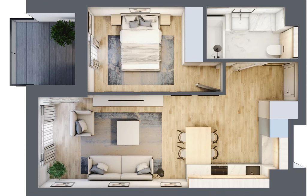 2 pokoje, mieszkanie 42,91 m², piętro 2, oferta nr B1-02-23A, Francuska Park, Katowice, Osiedle Paderewskiego-Muchowiec, Muchowiec, ul. Szybowcowa