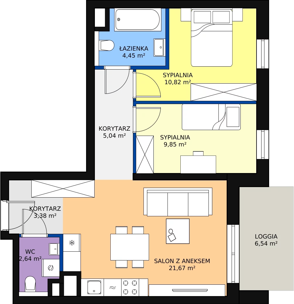 Nowe mieszkanie, 57,85 m², 3 pokoje, 3 piętro, oferta nr B1-03-28A