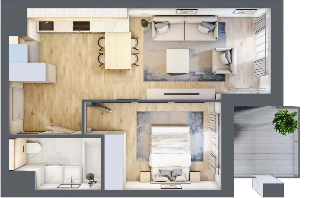 2 pokoje, mieszkanie 42,92 m², piętro 3, oferta nr B1-03-30A, Francuska Park, Katowice, Osiedle Paderewskiego-Muchowiec, Muchowiec, ul. Szybowcowa