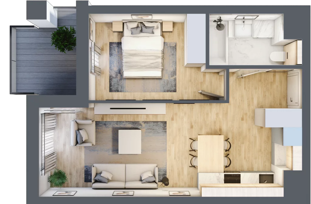2 pokoje, mieszkanie 43,79 m², piętro 3, oferta nr B1-03-34A, Francuska Park, Katowice, Osiedle Paderewskiego-Muchowiec, Muchowiec, ul. Szybowcowa