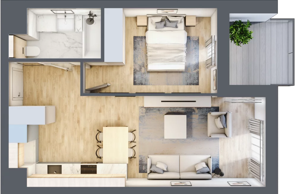 2 pokoje, mieszkanie 43,19 m², piętro 4, oferta nr B1-04-40A, Francuska Park, Katowice, Osiedle Paderewskiego-Muchowiec, Muchowiec, ul. Szybowcowa