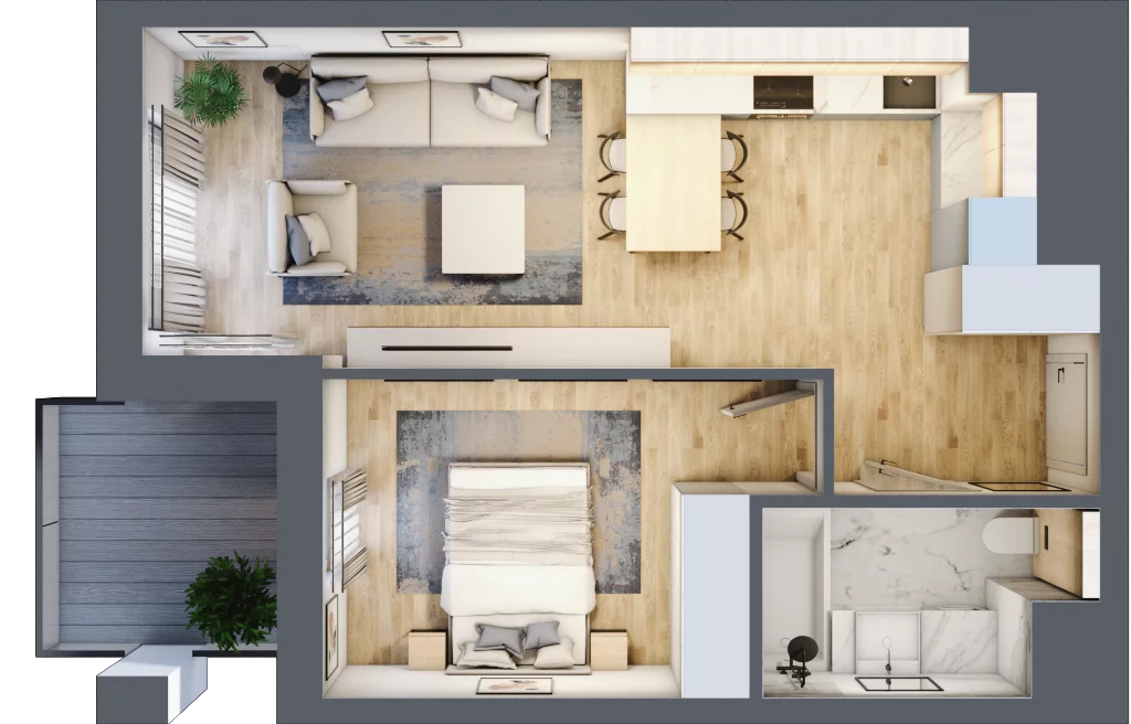 2 pokoje, mieszkanie 43,32 m², piętro 4, oferta nr B1-04-45A, Francuska Park, Katowice, Osiedle Paderewskiego-Muchowiec, Muchowiec, ul. Szybowcowa