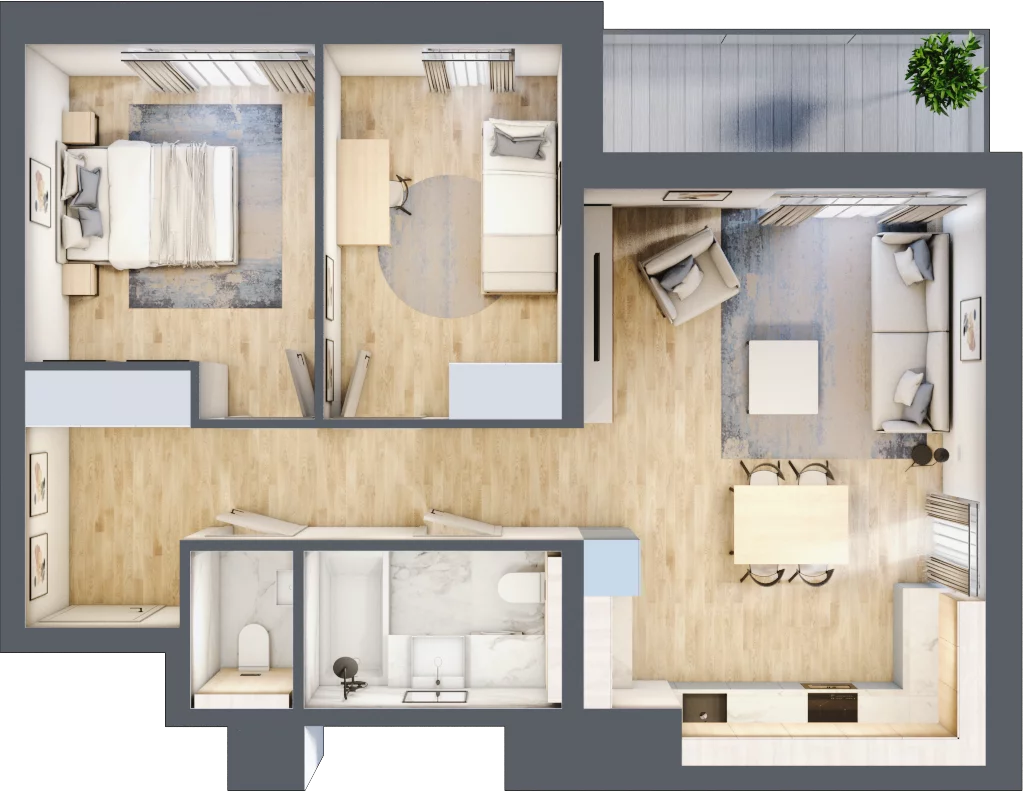 3 pokoje, mieszkanie 63,33 m², piętro 4, oferta nr B1-04-47A, Francuska Park, Katowice, Osiedle Paderewskiego-Muchowiec, Muchowiec, ul. Szybowcowa