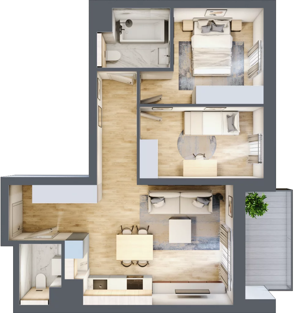 3 pokoje, mieszkanie 57,76 m², piętro 5, oferta nr B1-05-48A, Francuska Park, Katowice, Osiedle Paderewskiego-Muchowiec, Muchowiec, ul. Szybowcowa