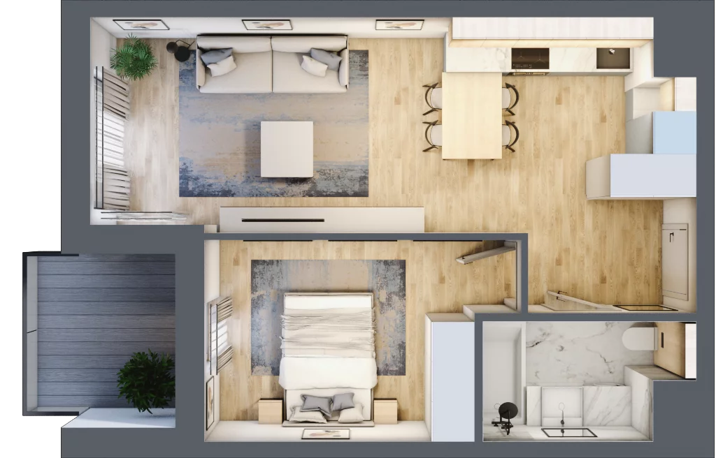 2 pokoje, mieszkanie 43,29 m², piętro 5, oferta nr B1-05-54A, Francuska Park, Katowice, Osiedle Paderewskiego-Muchowiec, Muchowiec, ul. Szybowcowa