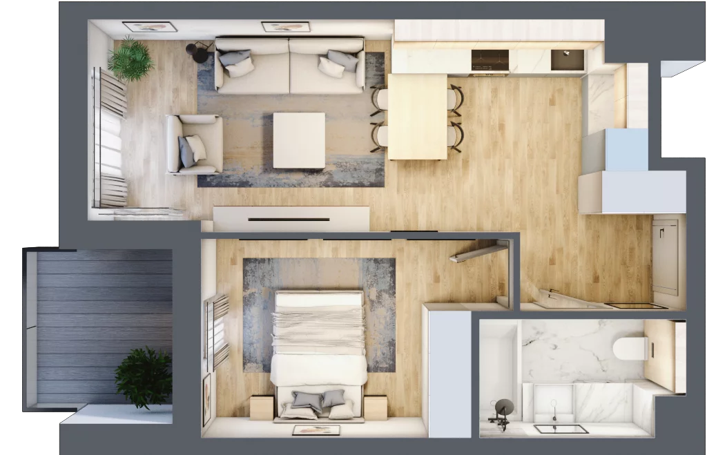 2 pokoje, mieszkanie 42,70 m², piętro 5, oferta nr B1-05-55A, Francuska Park, Katowice, Osiedle Paderewskiego-Muchowiec, Muchowiec, ul. Szybowcowa
