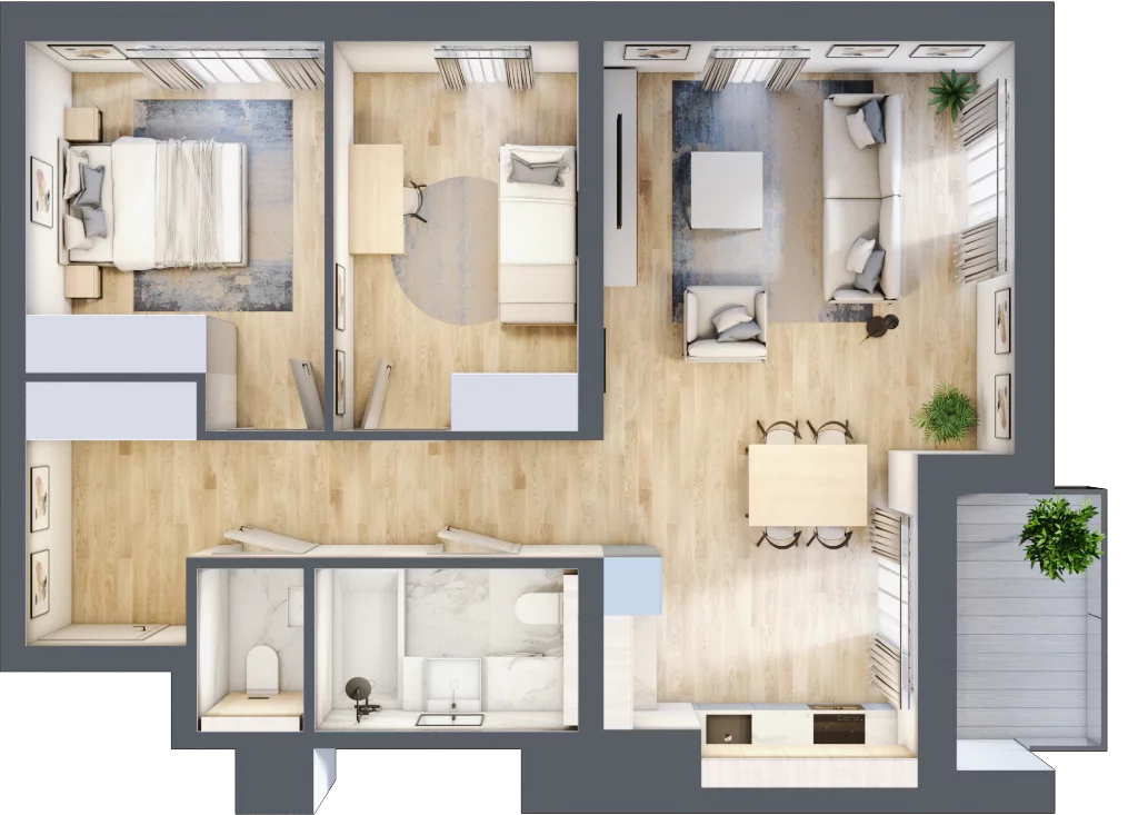 3 pokoje, mieszkanie 66,41 m², piętro 5, oferta nr B1-05-57A, Francuska Park, Katowice, Osiedle Paderewskiego-Muchowiec, Muchowiec, ul. Szybowcowa