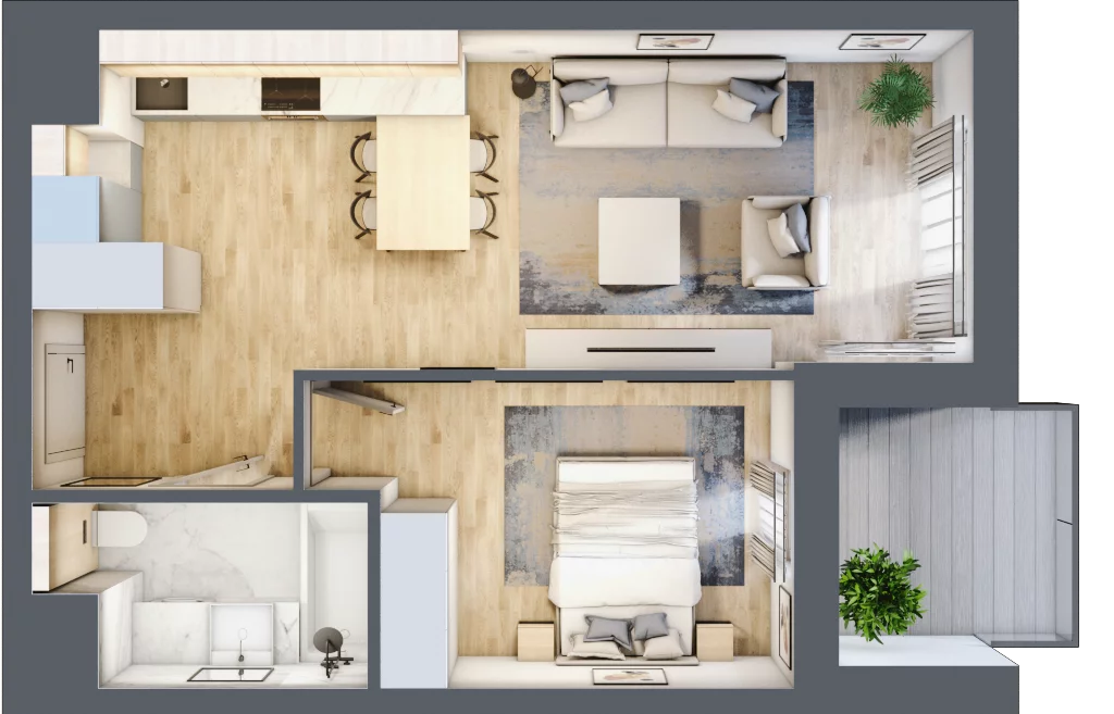 2 pokoje, mieszkanie 43,42 m², piętro 6, oferta nr B1-06-59A, Francuska Park, Katowice, Osiedle Paderewskiego-Muchowiec, Muchowiec, ul. Szybowcowa