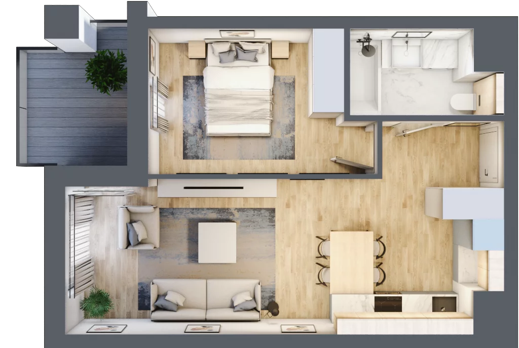 2 pokoje, mieszkanie 43,27 m², piętro 6, oferta nr B1-06-64A, Francuska Park, Katowice, Osiedle Paderewskiego-Muchowiec, Muchowiec, ul. Szybowcowa