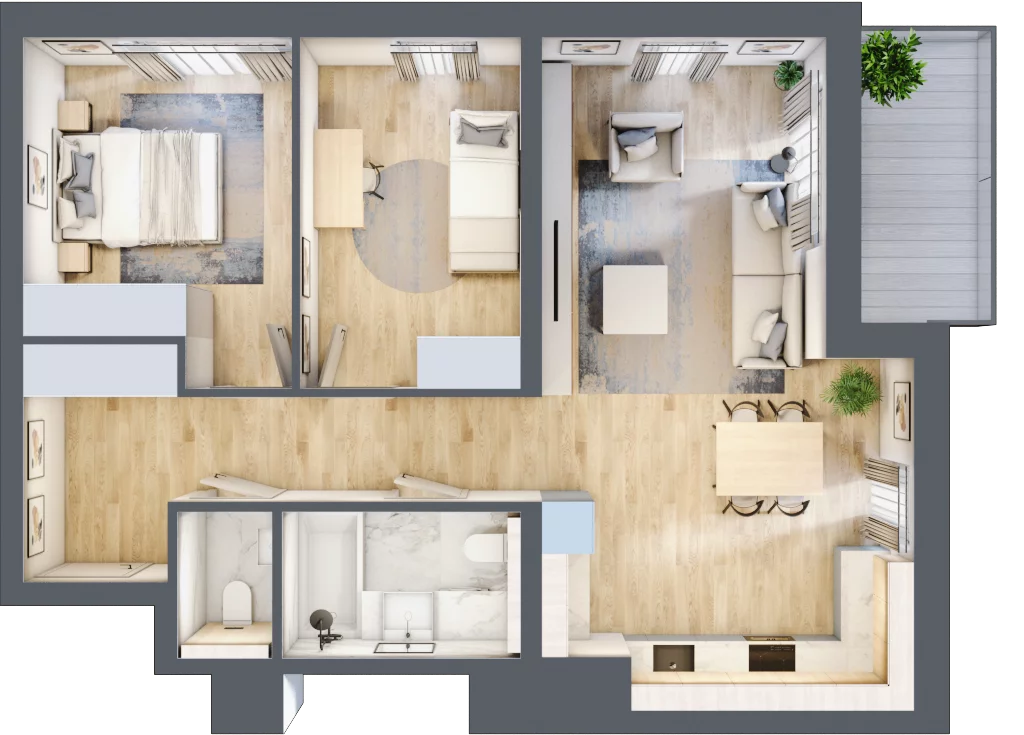 3 pokoje, mieszkanie 66,02 m², piętro 6, oferta nr B1-06-67A, Francuska Park, Katowice, Osiedle Paderewskiego-Muchowiec, Muchowiec, ul. Szybowcowa