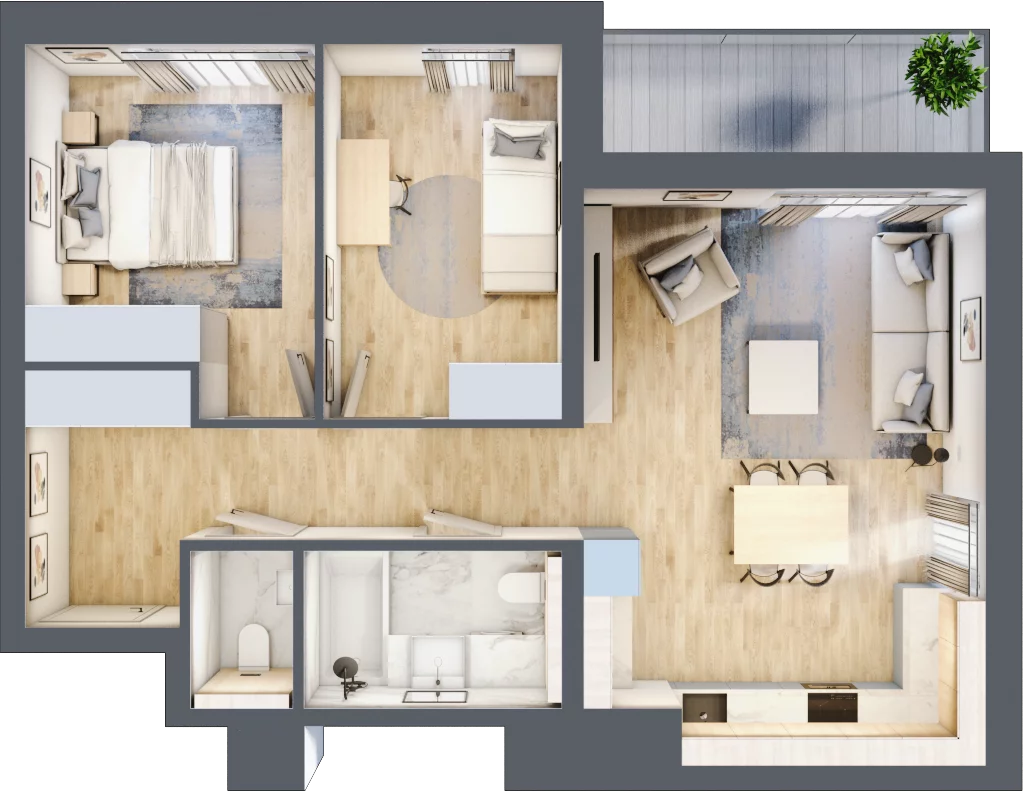3 pokoje, mieszkanie 63,32 m², piętro 7, oferta nr B1-07-70A, Francuska Park, Katowice, Osiedle Paderewskiego-Muchowiec, Muchowiec, ul. Szybowcowa