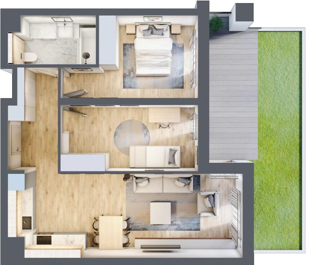 3 pokoje, mieszkanie 60,70 m², parter, oferta nr B2-00-2B, Francuska Park, Katowice, Osiedle Paderewskiego-Muchowiec, Muchowiec, ul. Szybowcowa