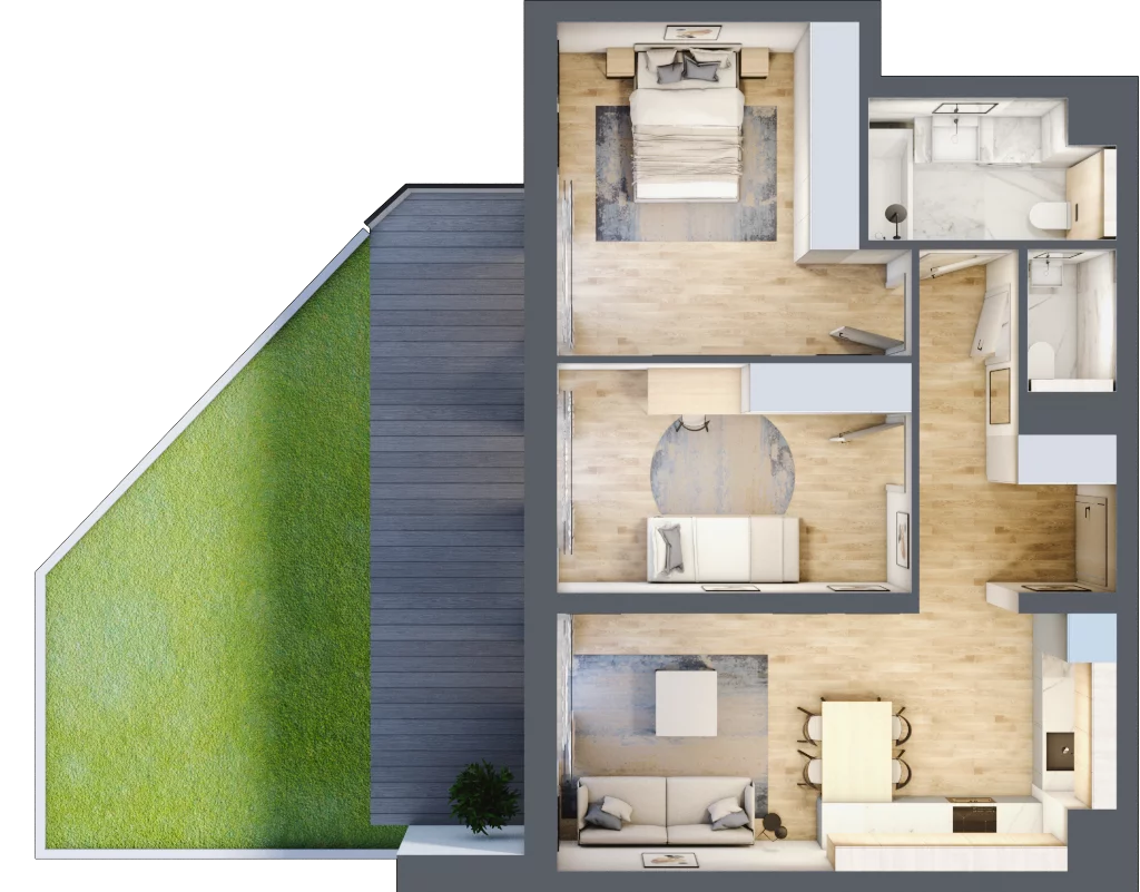 3 pokoje, mieszkanie 63,63 m², parter, oferta nr B2-00-8B, Francuska Park, Katowice, Osiedle Paderewskiego-Muchowiec, Muchowiec, ul. Szybowcowa