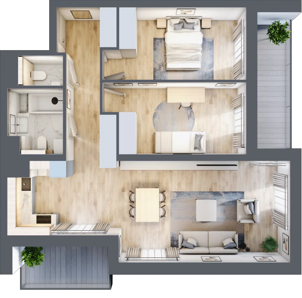 3 pokoje, mieszkanie 74,15 m², piętro 1, oferta nr B2-01-13B, Francuska Park, Katowice, Osiedle Paderewskiego-Muchowiec, Muchowiec, ul. Szybowcowa