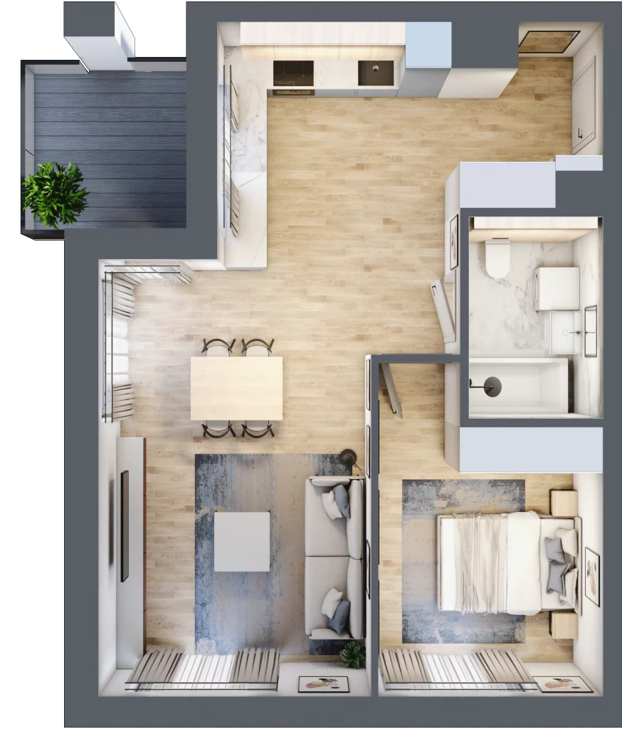 2 pokoje, mieszkanie 51,61 m², piętro 2, oferta nr B2-02-11A, Francuska Park, Katowice, Osiedle Paderewskiego-Muchowiec, Muchowiec, ul. Szybowcowa