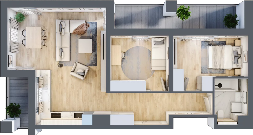 3 pokoje, mieszkanie 68,20 m², piętro 2, oferta nr B2-02-12A, Francuska Park, Katowice, Osiedle Paderewskiego-Muchowiec, Muchowiec, ul. Szybowcowa