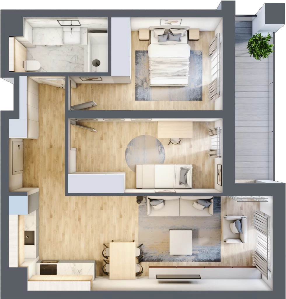 3 pokoje, mieszkanie 61,39 m², piętro 2, oferta nr B2-02-18B, Francuska Park, Katowice, Osiedle Paderewskiego-Muchowiec, Muchowiec, ul. Szybowcowa