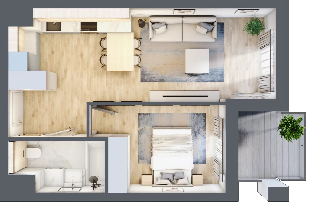 2 pokoje, mieszkanie 42,87 m², piętro 2, oferta nr B2-02-20B, Francuska Park, Katowice, Osiedle Paderewskiego-Muchowiec, Muchowiec, ul. Szybowcowa