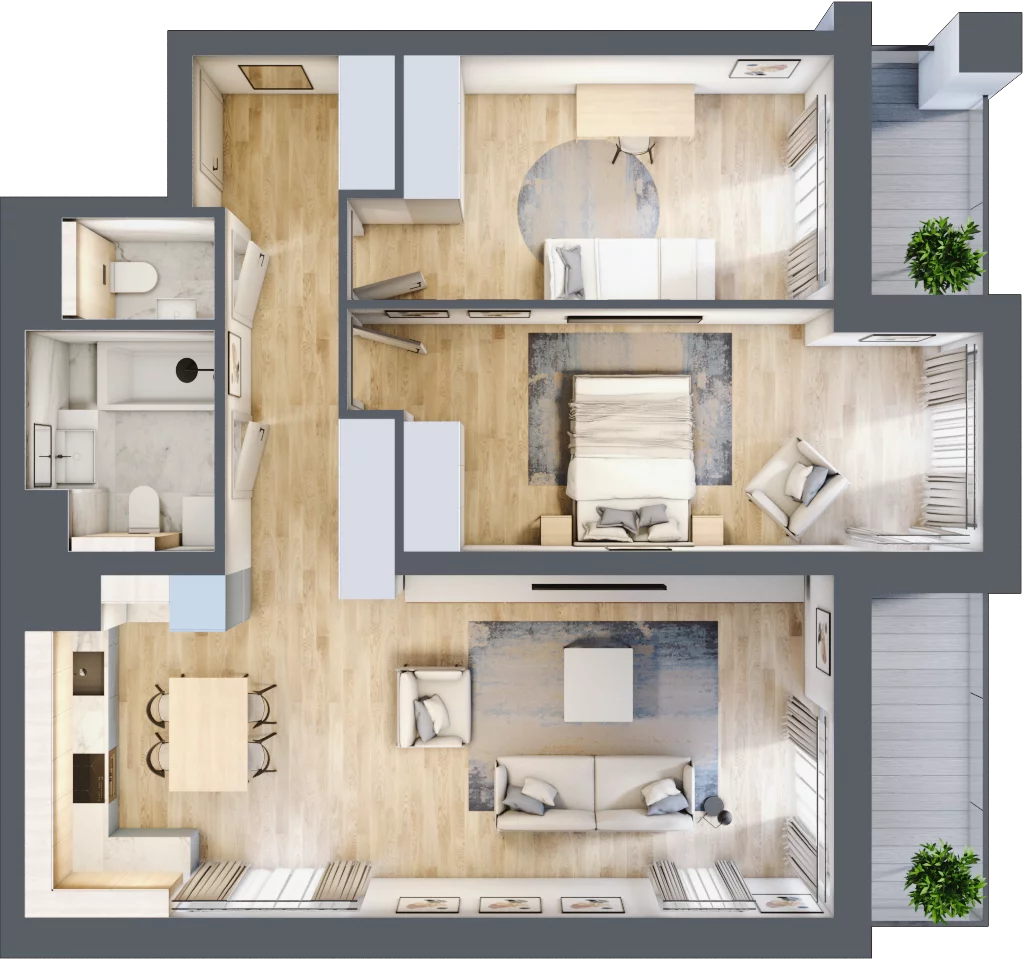 3 pokoje, mieszkanie 75,87 m², piętro 2, oferta nr B2-02-21B, Francuska Park, Katowice, Osiedle Paderewskiego-Muchowiec, Muchowiec, ul. Szybowcowa