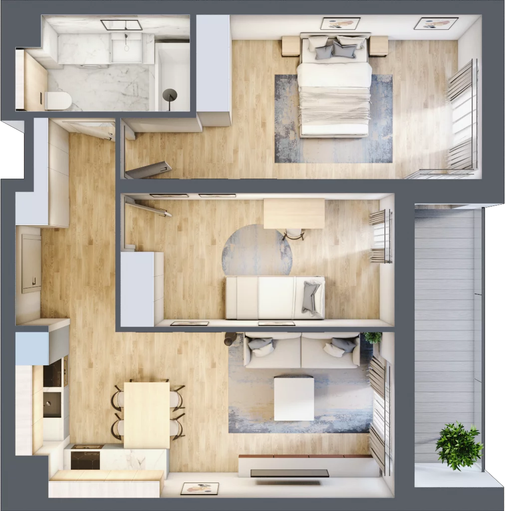 3 pokoje, mieszkanie 61,24 m², piętro 3, oferta nr B2-03-26B, Francuska Park, Katowice, Osiedle Paderewskiego-Muchowiec, Muchowiec, ul. Szybowcowa