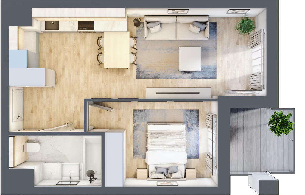 2 pokoje, mieszkanie 43,05 m², piętro 3, oferta nr B2-03-28B, Francuska Park, Katowice, Osiedle Paderewskiego-Muchowiec, Muchowiec, ul. Szybowcowa