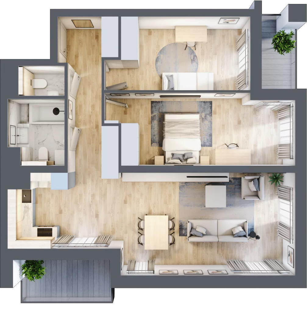3 pokoje, mieszkanie 77,88 m², piętro 3, oferta nr B2-03-29B, Francuska Park, Katowice, Osiedle Paderewskiego-Muchowiec, Muchowiec, ul. Szybowcowa