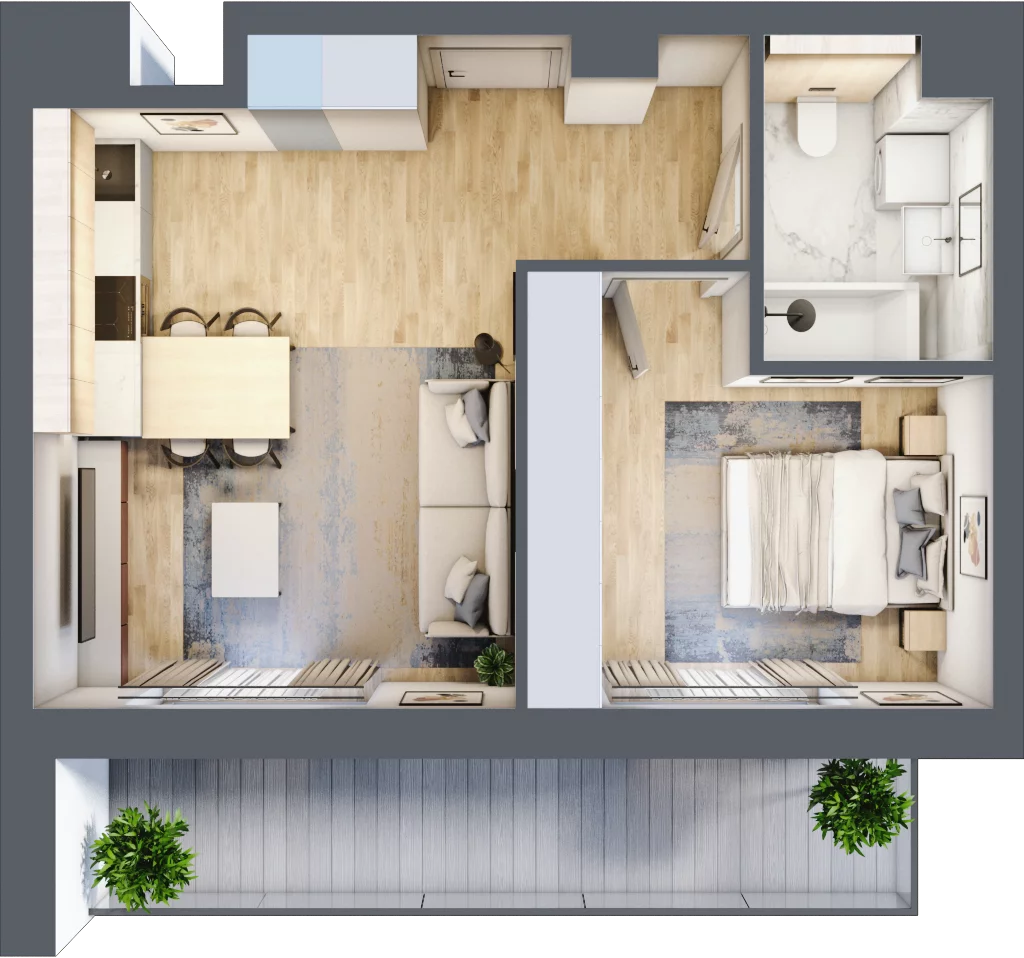 2 pokoje, mieszkanie 39,88 m², piętro 4, oferta nr B2-04-19A, Francuska Park, Katowice, Osiedle Paderewskiego-Muchowiec, Muchowiec, ul. Szybowcowa