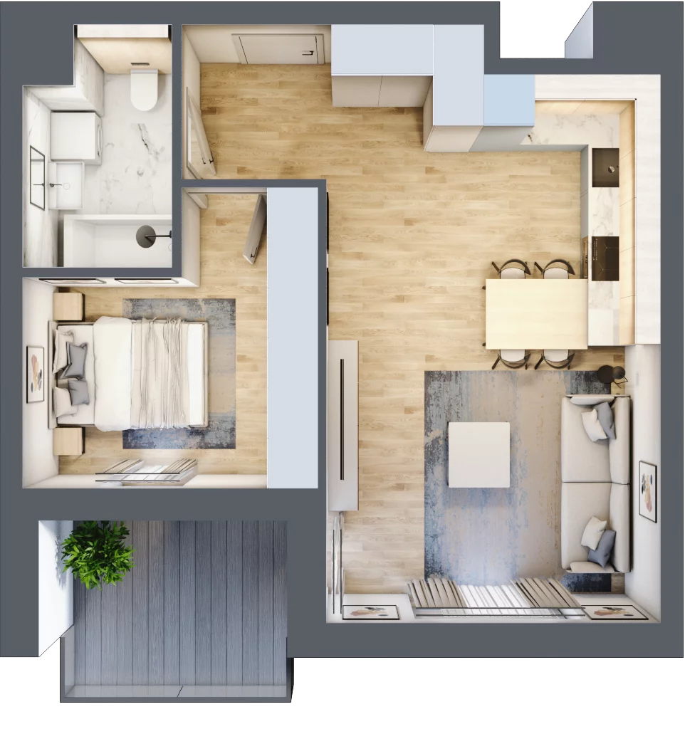 2 pokoje, mieszkanie 44,52 m², piętro 4, oferta nr B2-04-20A, Francuska Park, Katowice, Osiedle Paderewskiego-Muchowiec, Muchowiec, ul. Szybowcowa