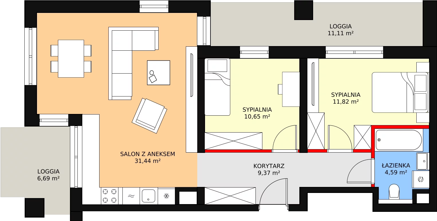 Nowe mieszkanie, 67,87 m², 3 pokoje, 4 piętro, oferta nr B2-04-22A