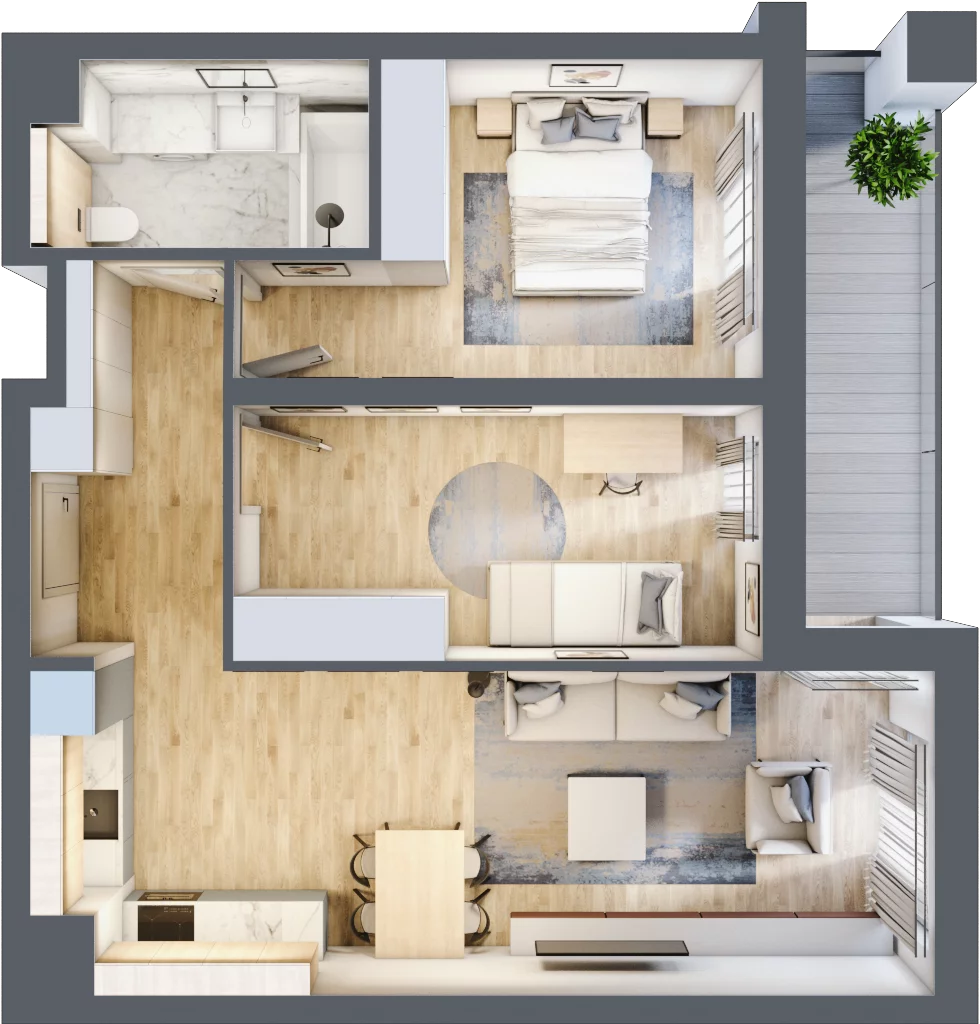 3 pokoje, mieszkanie 61,38 m², piętro 4, oferta nr B2-04-34B, Francuska Park, Katowice, Osiedle Paderewskiego-Muchowiec, Muchowiec, ul. Szybowcowa