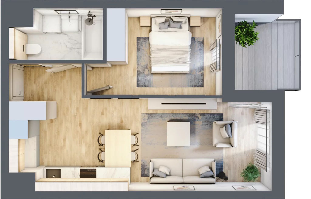 2 pokoje, mieszkanie 42,97 m², piętro 4, oferta nr B2-04-36B, Francuska Park, Katowice, Osiedle Paderewskiego-Muchowiec, Muchowiec, ul. Szybowcowa