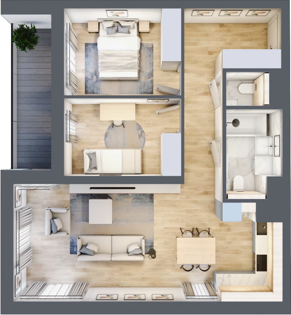 3 pokoje, mieszkanie 65,20 m², piętro 4, oferta nr B2-04-38B, Francuska Park, Katowice, Osiedle Paderewskiego-Muchowiec, Muchowiec, ul. Szybowcowa