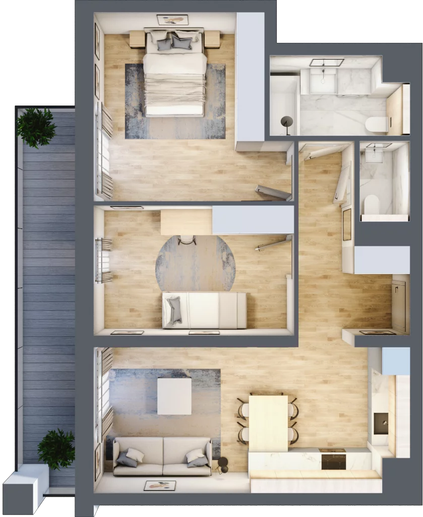 3 pokoje, mieszkanie 64,21 m², piętro 4, oferta nr B2-04-40B, Francuska Park, Katowice, Osiedle Paderewskiego-Muchowiec, Muchowiec, ul. Szybowcowa