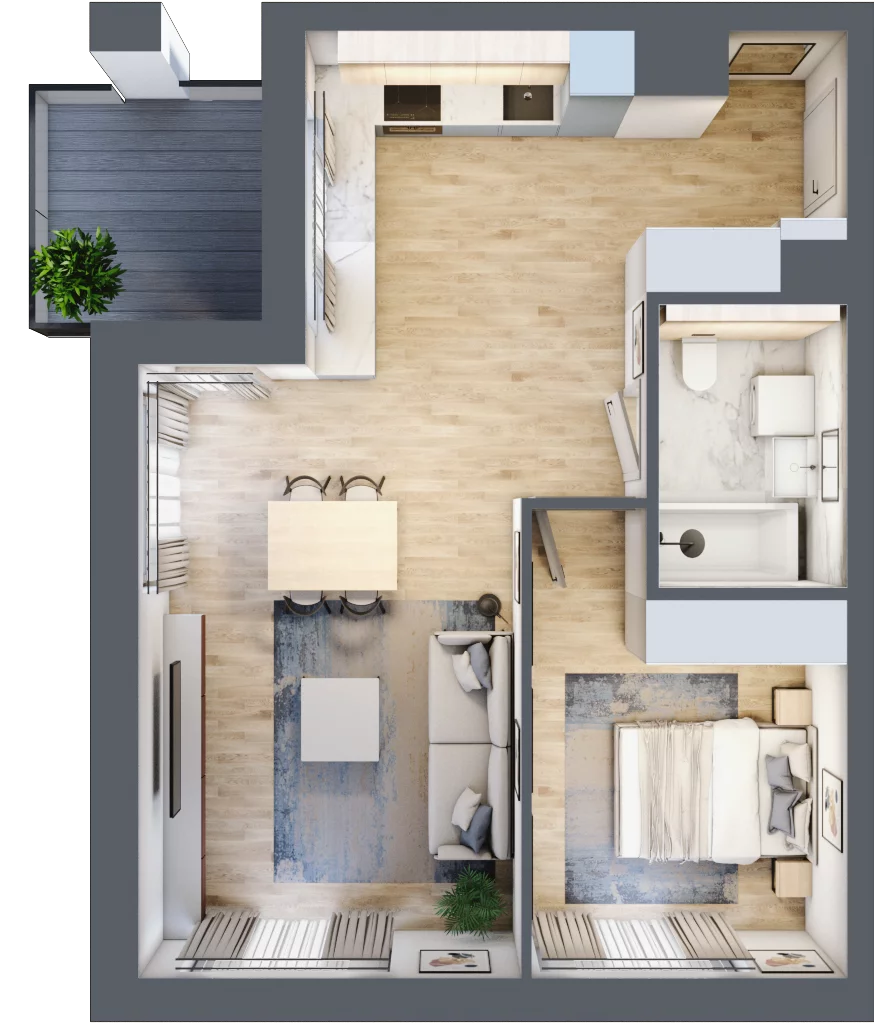 2 pokoje, mieszkanie 51,60 m², piętro 4, oferta nr B2-04-21A, Francuska Park, Katowice, Osiedle Paderewskiego-Muchowiec, Muchowiec, ul. Szybowcowa