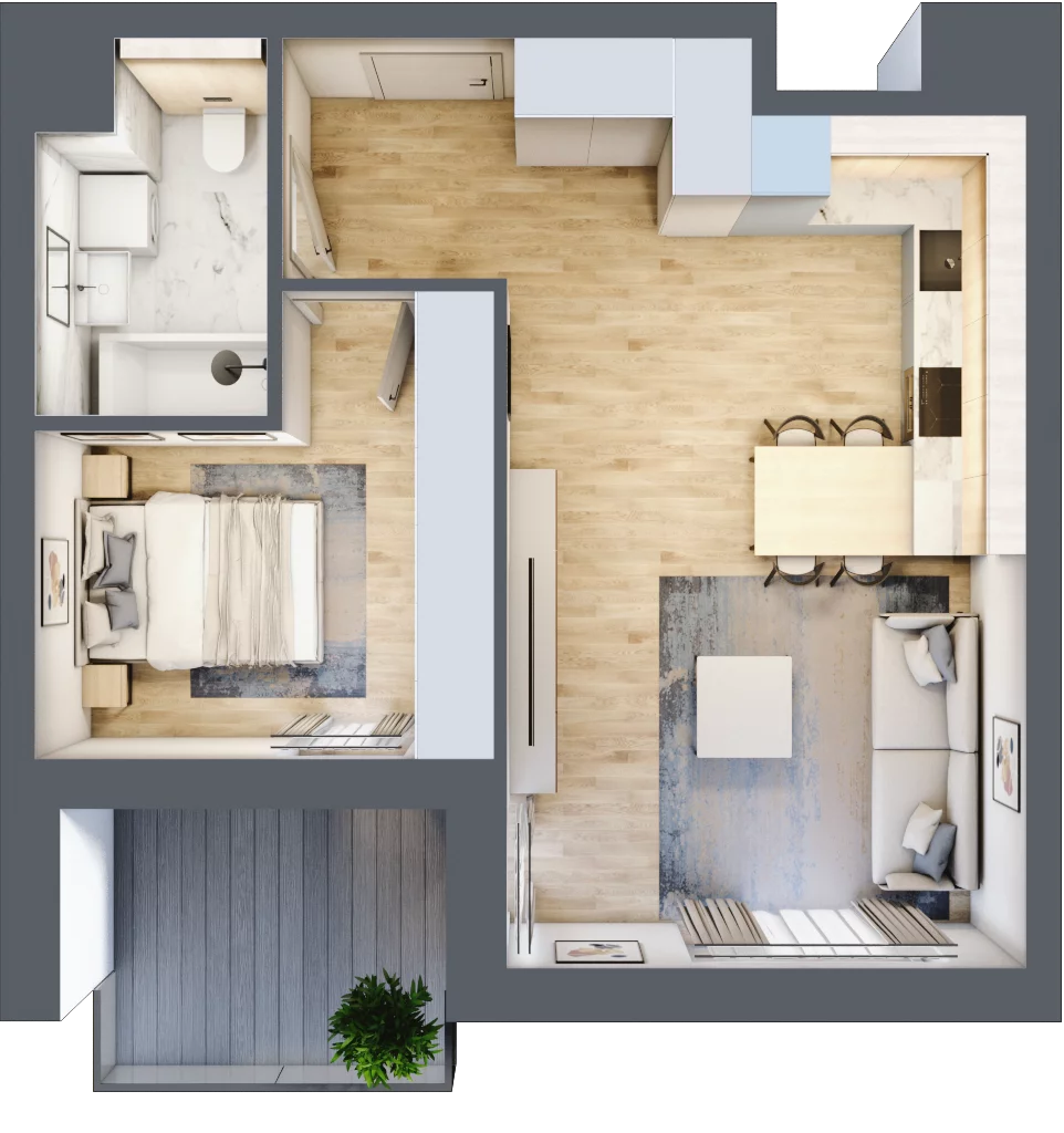 2 pokoje, mieszkanie 44,54 m², piętro 5, oferta nr B2-05-25A, Francuska Park, Katowice, Osiedle Paderewskiego-Muchowiec, Muchowiec, ul. Szybowcowa