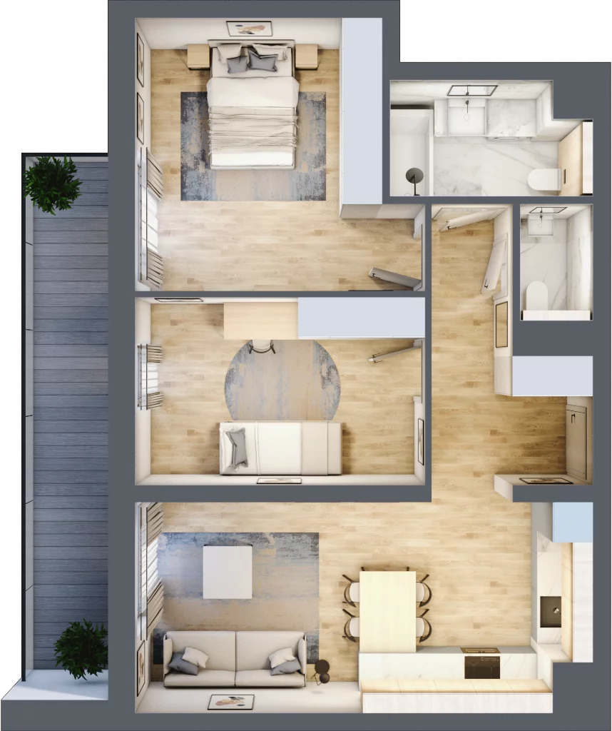 3 pokoje, mieszkanie 64,24 m², piętro 5, oferta nr B2-05-48B, Francuska Park, Katowice, Osiedle Paderewskiego-Muchowiec, Muchowiec, ul. Szybowcowa