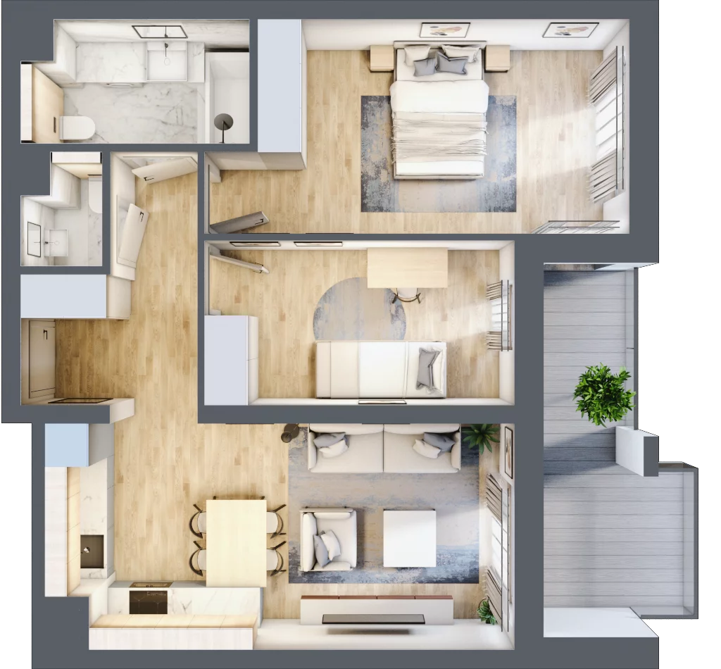 3 pokoje, mieszkanie 60,26 m², piętro 6, oferta nr B2-06-51B, Francuska Park, Katowice, Osiedle Paderewskiego-Muchowiec, Muchowiec, ul. Szybowcowa