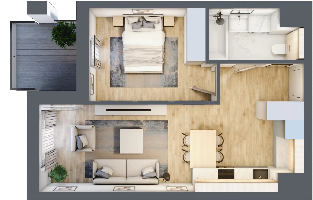 2 pokoje, mieszkanie 42,98 m², piętro 7, oferta nr B2-07-63B, Francuska Park, Katowice, Osiedle Paderewskiego-Muchowiec, Muchowiec, ul. Szybowcowa