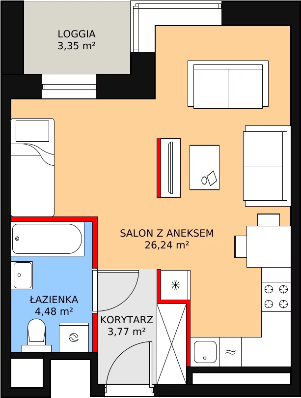 1 pokój, mieszkanie 34,49 m², piętro 10, oferta nr H1-A-10-2, Heyki City ATAL, Szczecin, Prawobrzeże, Międzyodrze, ul. Leona Heyki