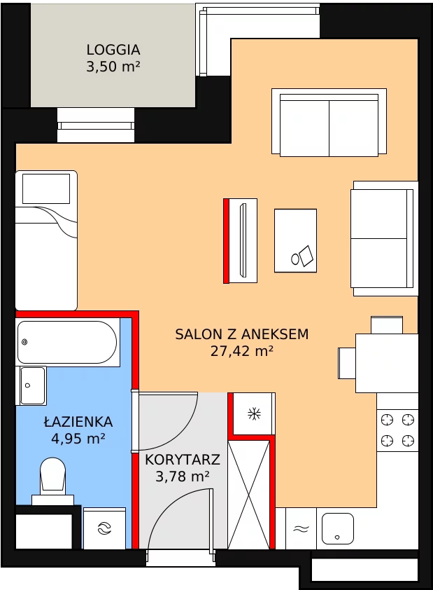 1 pokój, apartament 36,18 m², piętro 10, oferta nr H1-A-10-3, Heyki City ATAL, Szczecin, Prawobrzeże, Międzyodrze, ul. Leona Heyki