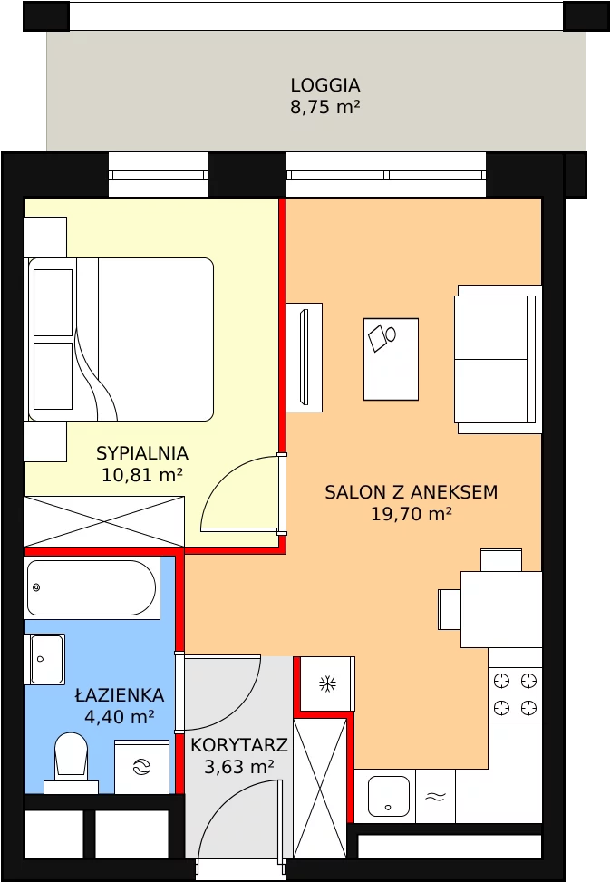 2 pokoje, mieszkanie 38,54 m², piętro 10, oferta nr H1-B-10-2, Heyki City ATAL, Szczecin, Prawobrzeże, Międzyodrze, ul. Leona Heyki