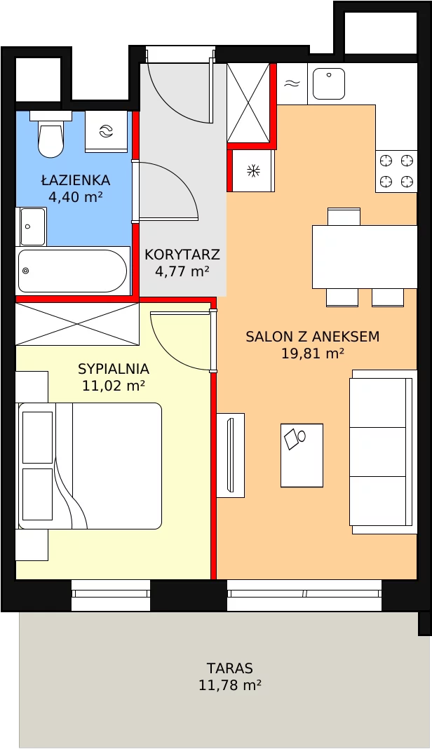 2 pokoje, apartament 40,00 m², piętro 2, oferta nr H1-A-2-4, Heyki City ATAL, Szczecin, Prawobrzeże, Międzyodrze, ul. Leona Heyki