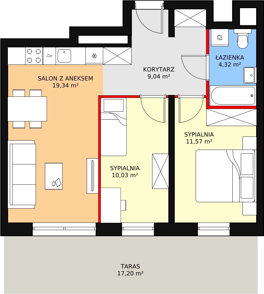 3 pokoje, apartament 54,30 m², piętro 2, oferta nr H1-A-2-6, Heyki City ATAL, Szczecin, Prawobrzeże, Międzyodrze, ul. Leona Heyki