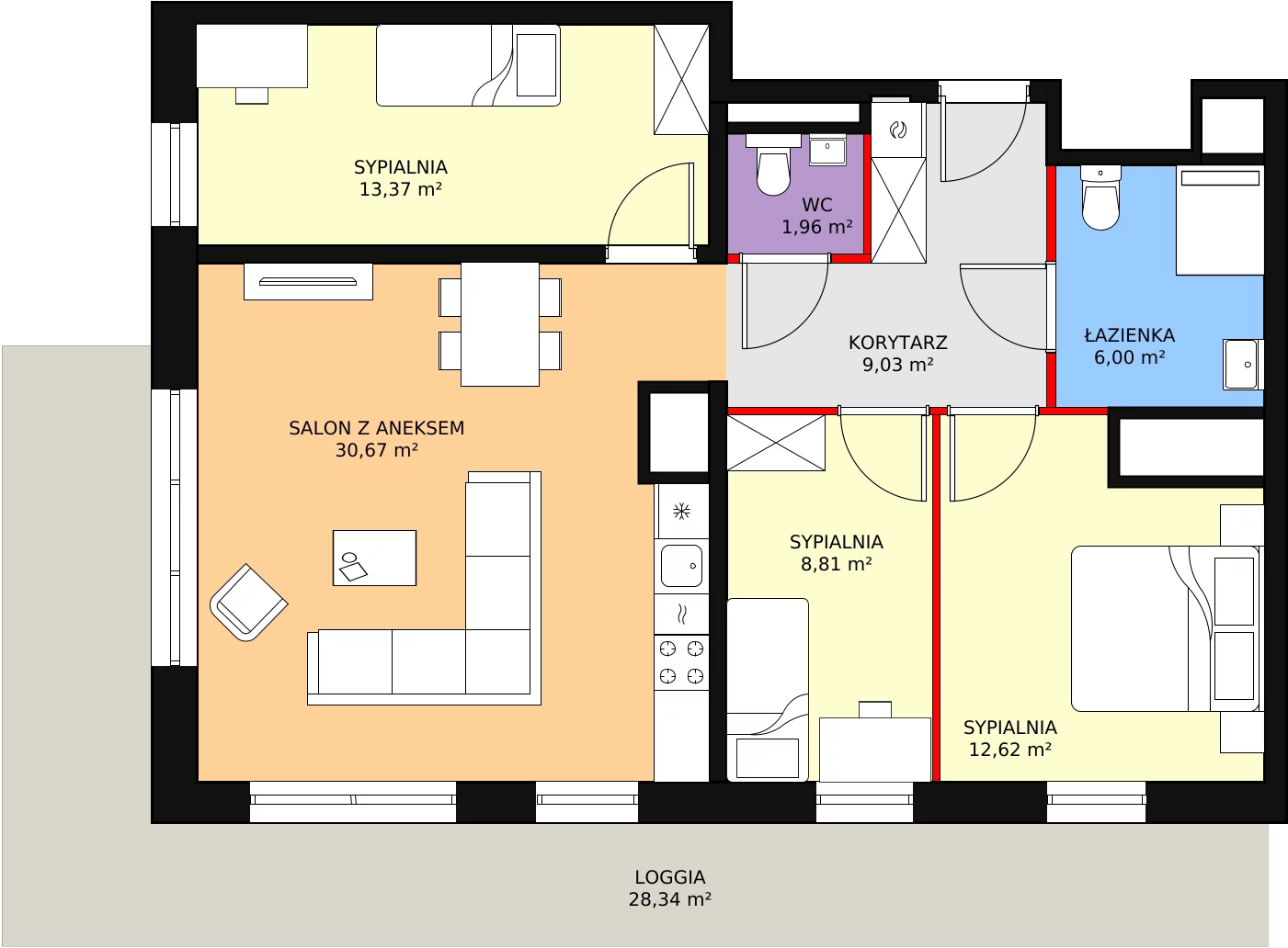 4 pokoje, mieszkanie 82,46 m², piętro 2, oferta nr H1-A-2-7, Heyki City ATAL, Szczecin, Prawobrzeże, Międzyodrze, ul. Leona Heyki