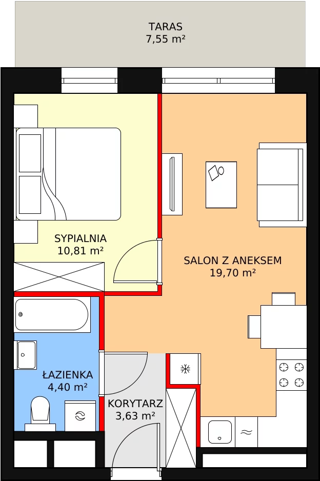 2 pokoje, mieszkanie 38,54 m², piętro 2, oferta nr H1-B-2-2, Heyki City ATAL, Szczecin, Prawobrzeże, Międzyodrze, ul. Leona Heyki