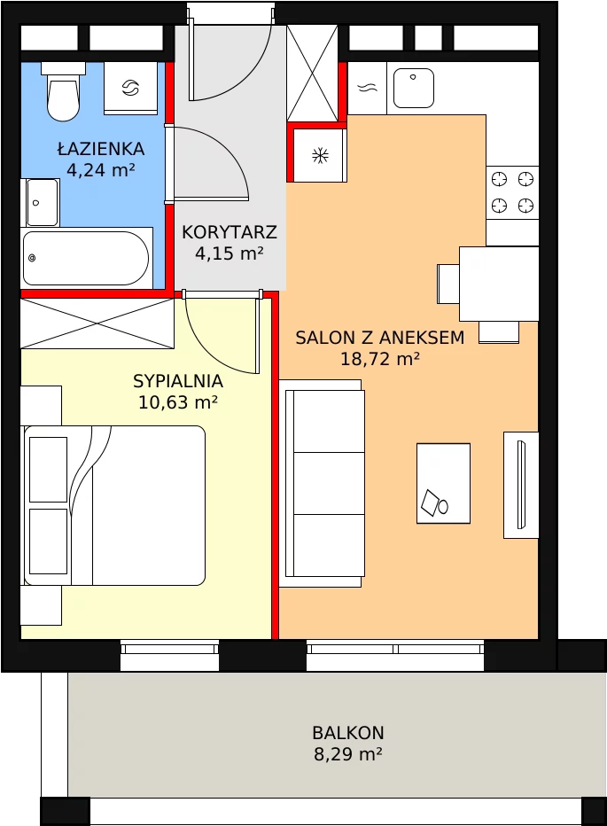 2 pokoje, apartament 37,74 m², piętro 2, oferta nr H2-D-2-2, Heyki City ATAL, Szczecin, Prawobrzeże, Międzyodrze, ul. Leona Heyki