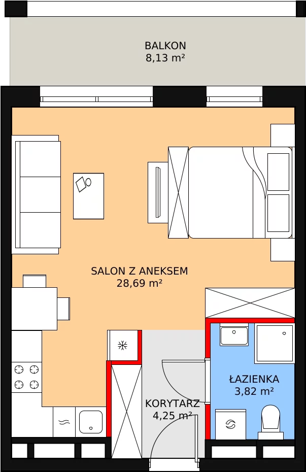 1 pokój, mieszkanie 36,76 m², piętro 2, oferta nr H2-D-2-7, Heyki City ATAL, Szczecin, Prawobrzeże, Międzyodrze, ul. Leona Heyki